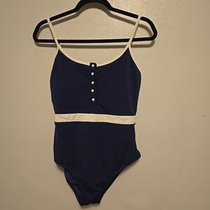 Boden One Piece Swimsuit Navy Blue White Nautical Cruise Wear 10